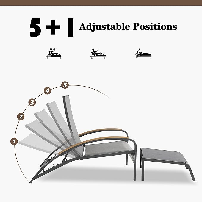 Ulax furniture Outdoor Chaise Lounges, Patio Aluminum Convertible Lounger Chair with Phifertex Fabric