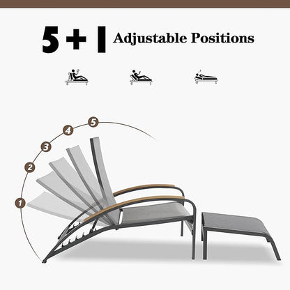 Ulax furniture Outdoor Chaise Lounges, Patio Aluminum Convertible Lounger Chair with Phifertex Fabric