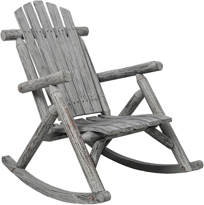 Adirondack Rocking Chair, Solid Fir Wood Patio Rocker with Ergonomic Comfort for Porch, Patio, Garden, Backyard(Gray)