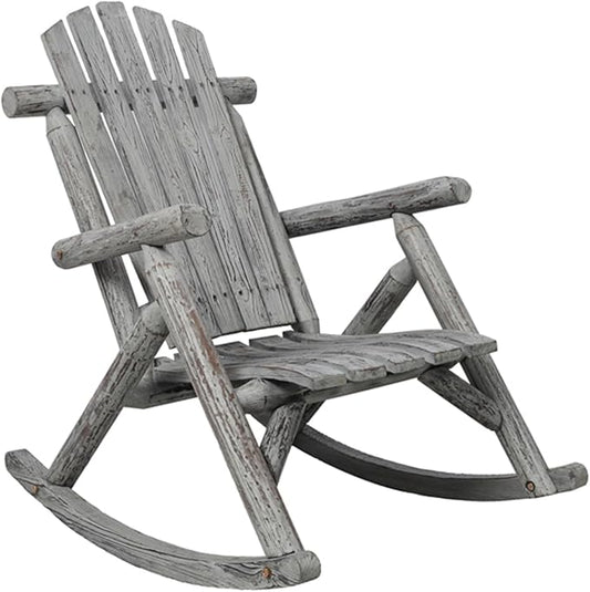 Adirondack Rocking Chair, Solid Fir Wood Patio Rocker with Ergonomic Comfort for Porch, Patio, Garden, Backyard(Gray)