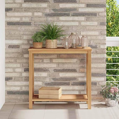 Solid Teak Wood Console Table 33.46 x 13.78 x 29.53 in Brown for Outdoor Patio Garden with Storage Space Modern Minimalist Design Durable Weather Resistant