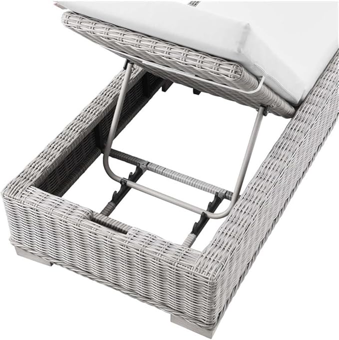 Conway Outdoor Patio Wicker Rattan Chaise Lounge in Light Gray White