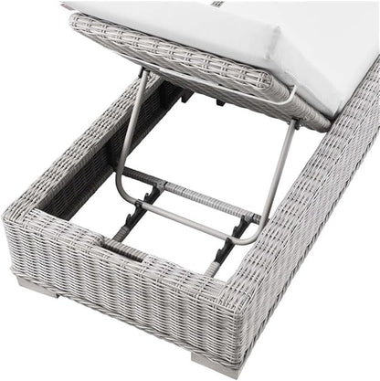 Conway Outdoor Patio Wicker Rattan Chaise Lounge in Light Gray White
