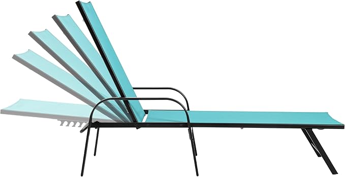 DUMOS 5-Position Foldable Chaise Lounge Chair with Armrests, Sturdy Metal Frame Outdoor Sun Recliner for Patio, Backyard, Poolside, Cyan