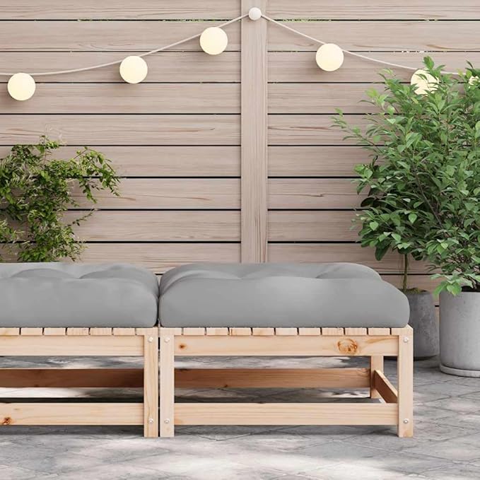 Grey Rustic Square Patio Ottoman, Solid Pine Wood Outdoor Footstool 10.9x10.9x4.6 in with Thick Cushion - Photo 3
