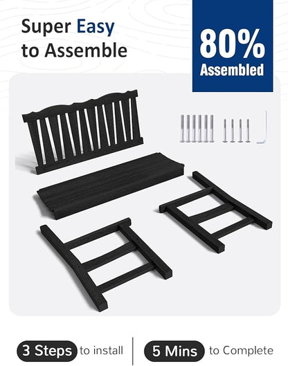 Outdoor Bench Set of 2, Weatherproof Garden Benches for Outdoors, All Weather HIPS Patio Bench Holds up to 800lbs, Never Rot or Fade, Comfort Bench for Porch Garden Patio Yard and Park(Black)