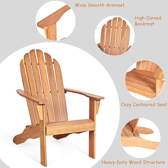 Giantex Adirondack Chairs with Table, 3PCS Wooden W/Two Lounger Chairs with One Side Table for Yard, Patio, Garden, Poolside and Balcony Outdoor& Indoor Adirondack Chairs with Table Set
