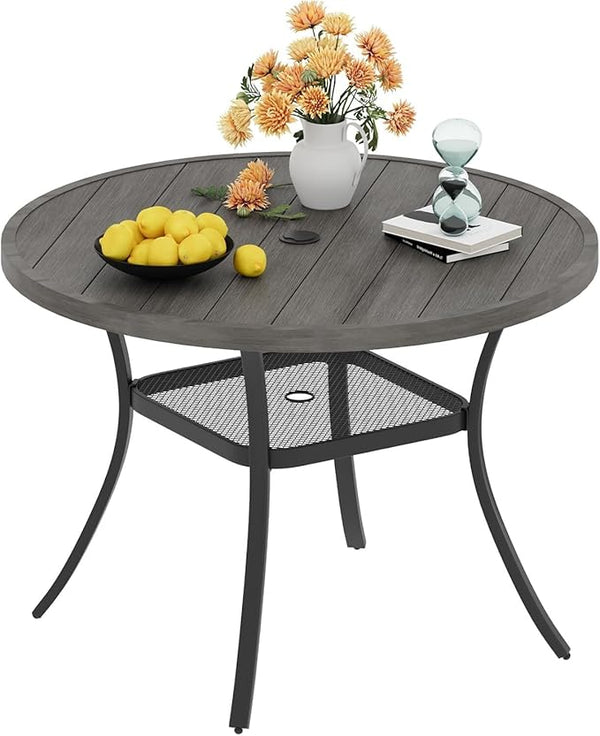 VICLLAX 40.6" Round Metal Outdoor Dining Table for 4, Patio Table with Umbrella Hole and Storage Shelf for Garden, Lawn - Photo 1