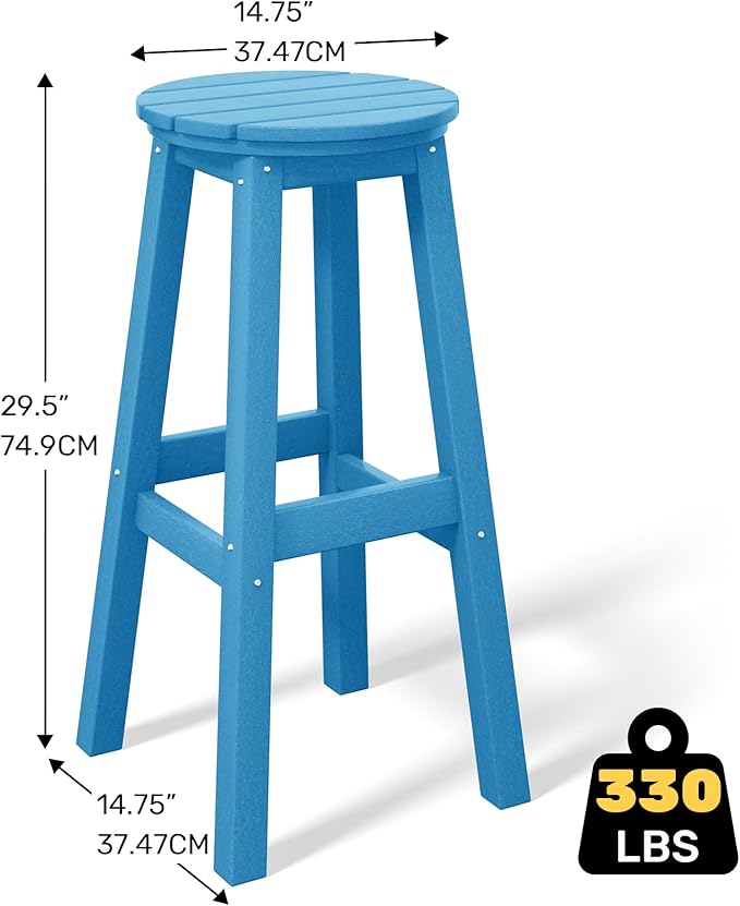 Costaelm 29" Height Outdoor Bar Stools, All-Weather Bar Stools, Adirondack Poly Patio Round Bar Stool for Patio, Deck, Kitchen Counter and Garden, Pacific Blue