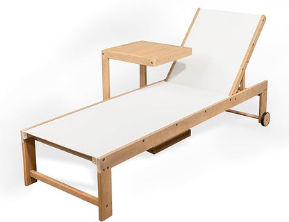 JONATHAN Y LNG1100C-2SET Trabuco Coastal Modern Acacia Wood Mesh 3-Position Outdoor Chaise Lounge Set with Side Table Transitional, Classic, Minimalist, Traditional, Contemporary, White/Light Teak