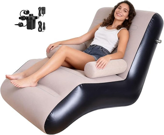 STARBRILLIANT Inflatable Couch Chair with Air Pump, Foldable Blow Up Lounge Chair with Handrails for Bedroom and Living Room, Indoor Outdoor(Brown)