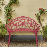 Red Patio Outdoor Park Loveseat Floral Bench for Garden Porch Deck Lawn Porch Path Yard Decor Made Cast Iron Anti-Rust - Photo 8