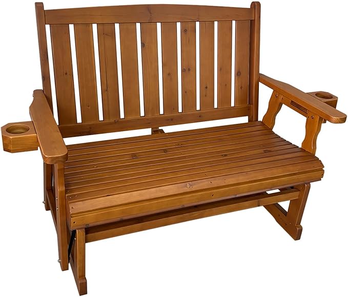 Fortune Candy Wooden Patio Glider, with Cup Holders, High Back and Deep Contoured Seat, Solid Fir Wood - Photo 8