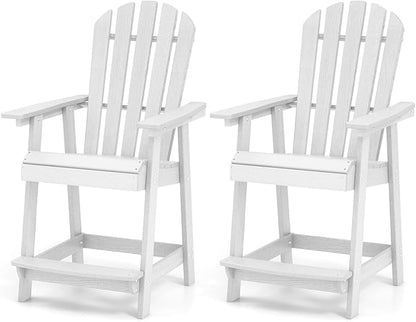 Giantex Tall Adirondack Chair Set of 2, HDPE Outdoor Bar Stools with Armrests, 4.5” Wide Footrest, Patio Adirondack Barstools, All-Weather Balcony Chairs for Poolside, Garden, Backyard (2, White)