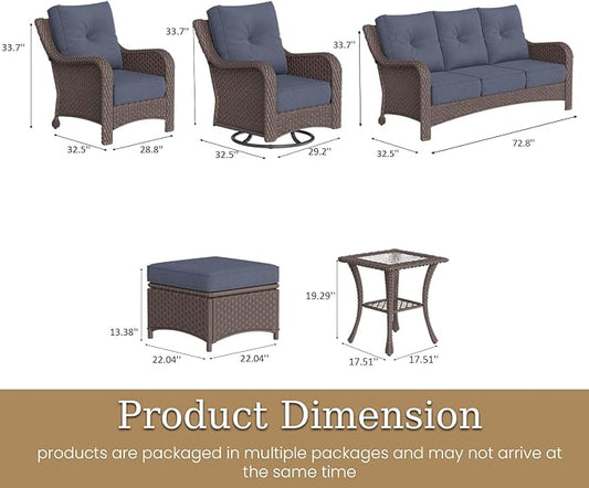 9 Piece Patio Furniture Set, All-Weather Wicker Outdoor Conversation Set with Swivel Rocking Chair and 6 Inch Thick Cushions