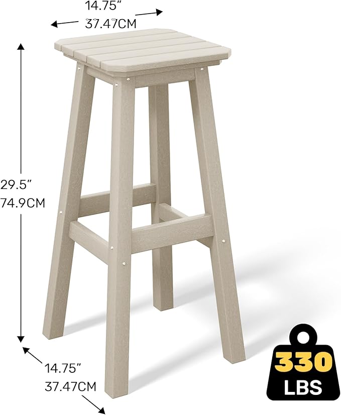 Costaelm 29" Height Outdoor Bar Stools, All-Weather Bar Stools, Adirondack Poly Patio Square Bar Stool for Patio, Deck, Kitchen Counter and Garden, Sand