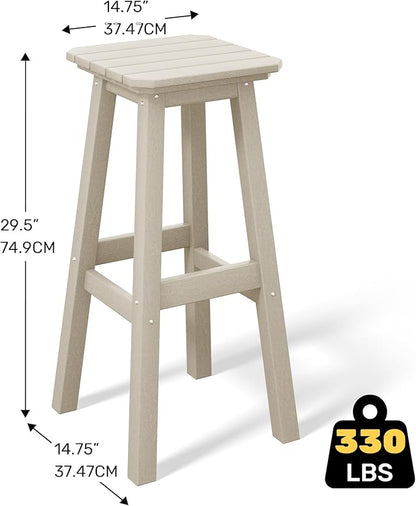 Costaelm 29" Height Outdoor Bar Stools, All-Weather Bar Stools, Adirondack Poly Patio Square Bar Stool for Patio, Deck, Kitchen Counter and Garden, Sand