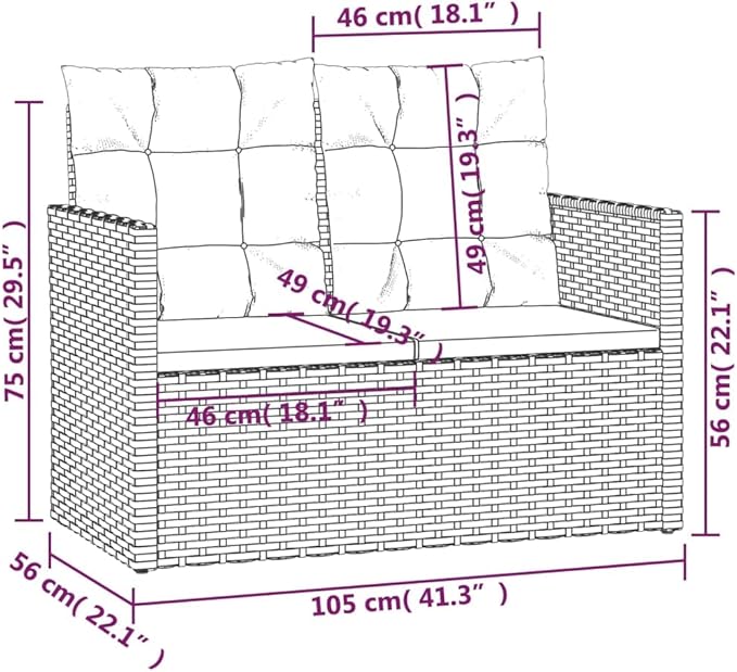 Patio Bench with Cushions Gray 41.3" Poly Rattan Outdoor Benches Garden Benches Outdoor Bench for Park Garden Patio and - Photo 2