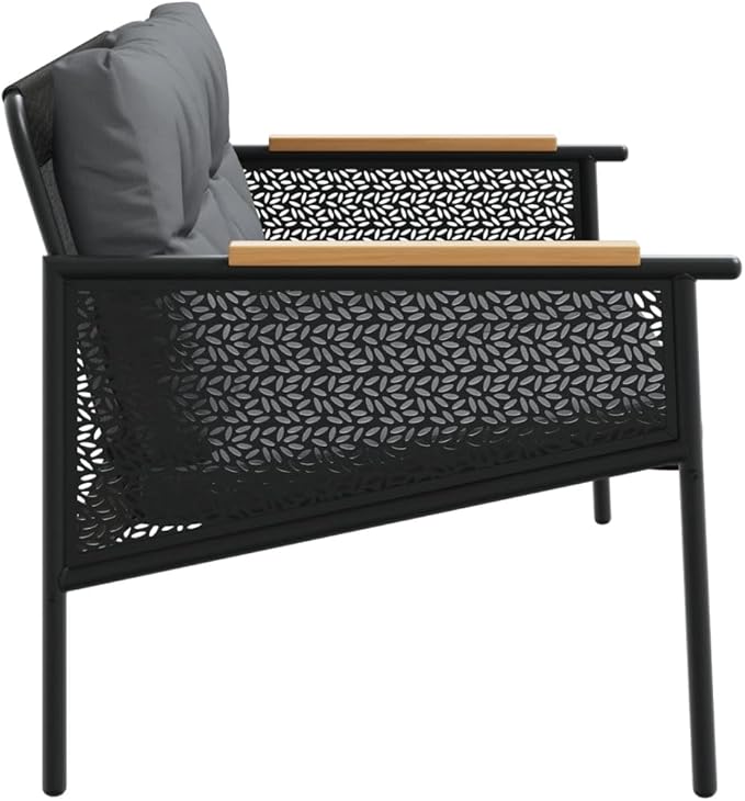 116 cm Black Patio Outdoor Sofa Bench with Anthracite Cushions, Modern Steel Frame - Photo 6