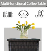 Outdoor Patio Wicker Table, Rattan Side Table, Modern Patio End Side Table with Glass Countertop and Storage Space - Photo 3