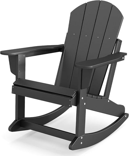IVY&LANE Adirondack Rocking Chair | Porch-Rocker | HDPE Plastic | Weatherproof | Black | for Outdoor Patio Deck Backyard