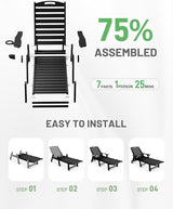 Lounge Chair Outdoor, Chaise Lounge Outdoor, HDPE 6-Position Lounge Chair for Outside - Photo 8