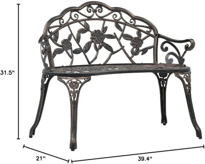 Bistro Bench,Outdoor Garden Benches Patio Park Chairs, Metal Frame Furniture with Backrest and Armrests for Porch Yard Lawn Deck,39.4" Bronze Cast Aluminium