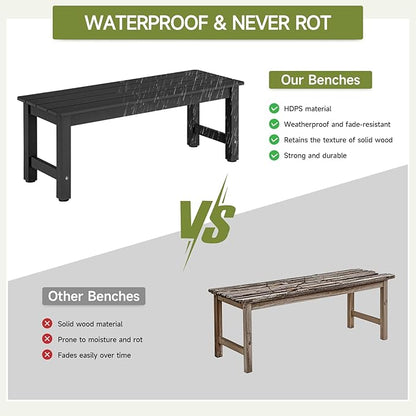 ONBRILL Outdoor Benches Weatherproof, 2-Person Poly Lumber Garden Bench, All-Weather Patio Bench Will not Rot and Fade for Garden, Porch, Backyard and Park, Easy Installation, Black