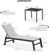 PURPLE LEAF Patio Chaise Lounge Set 2 Pieces Textilene Pool Lounge Chairs with Wheels Sunbathing Chair with 5 - Photo 2