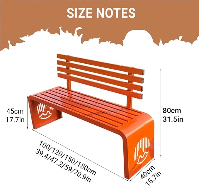 Outdoor Metal Garden Bench Galvanized Steel,Heavy-Duty Patio Benches Weatherproof with Backrest,Slatted Chair Laser engraving,1100lbs Load-Bearing,for Park Yard Deck(D,180*40*80cm/70.9*15.7*31.5in)