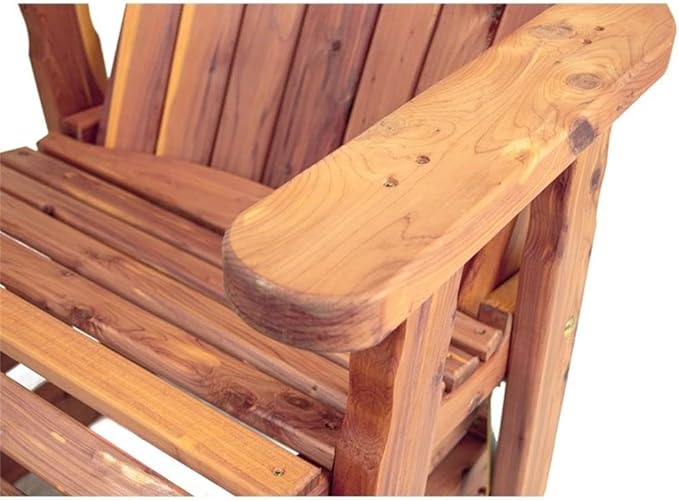 Pemberly Row 23" Solid Wood Cedar Adirondack Swivel Glider, Brown Finish, Handcrafted Outdoor Chair, Fan-Back Tall Support, Smooth Glide and Swivel Motion, Oil-Sealed for Porch, Patio or Backyard Use