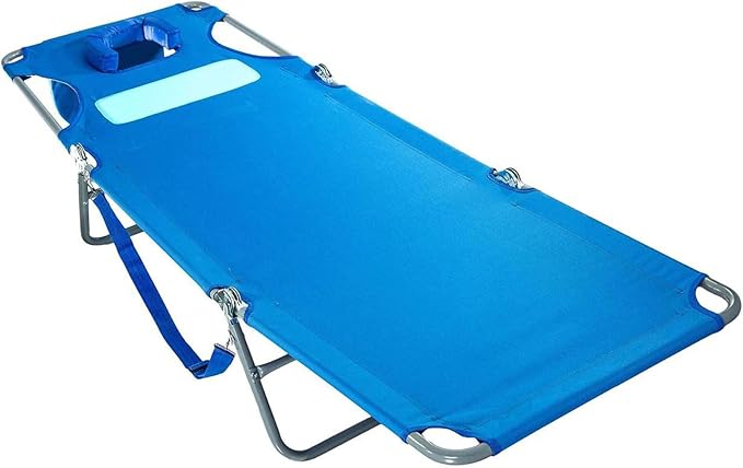 Ostrich the Ladies Comfort Lounger with Chest Support, Foldable and Portable Reclining Outdoor Patio Beach Lawn Camping Pool Tanning Chair, Ocean Blue
