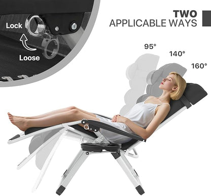 Magshion Zero Gravity Chair with Cushion, Reclining Outdoor Patio Lounge Chair, Folding Indoor Anti Gravity Recliner, Portable Lounger with Removable Cup Holder Side Tray and Pillow Headrest (Black)