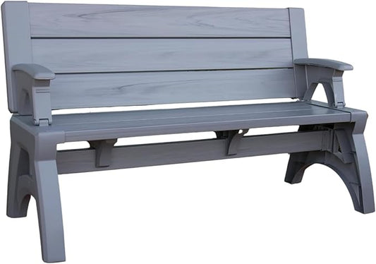 Convert-a-Bench 2-in-1 Outdoor Bench & Picnic Table - Foldable, Weather-Resistant Seating - Perfect for Patio, Lawn, Garden, or Deck - Durable & Easy Assembly - 1 Bench/Order, Platinum Gray