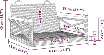 Outdoor Swing Chair Beige 24.4-15.7 in Modern Synthetic Rattan Garden Seating w Steel Frame Acacia Wood Single Patio Bench for Garden Balcony Porch