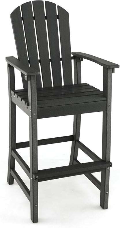 Giantex Outdoor HDPE Bar Stool, Tall Adirondack Chair with Armrests and Footrest, 30 Inches Counter Height Bar Stool for Garden, Backyard, Weather Resistance, Easy Maintenance (1, Black)