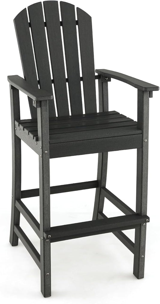 Giantex Outdoor HDPE Bar Stool, Tall Adirondack Chair with Armrests and Footrest, 30 Inches Counter Height Bar Stool for Garden, Backyard, Weather Resistance, Easy Maintenance (1, Black)