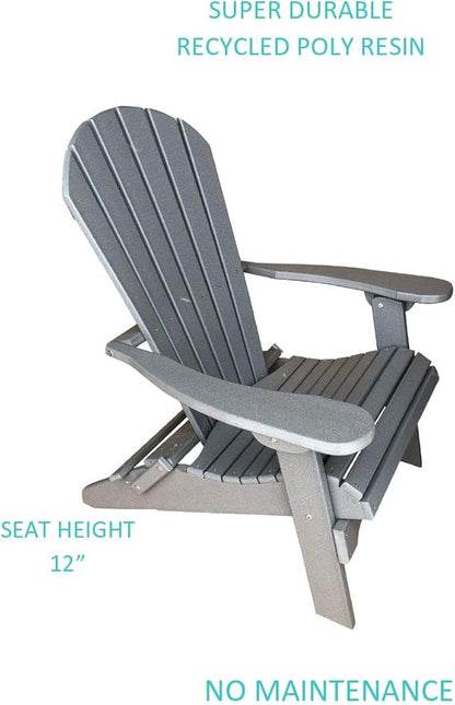 Phat Tommy Foldable Adirondack Chair - Poly Adirondack Chair Folding - HDPE, Heavy Duty, Recycled Plastic - All Weather Outdoor Furniture for Your Deck, Front Porch, or Patio, Grey