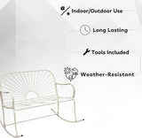 XBrand 44.5" L Iron Sun-Patterned Seat for Two Indoor/Outdoor Rocking Bench, Durable Patio Rocking Bench, White - Photo 6