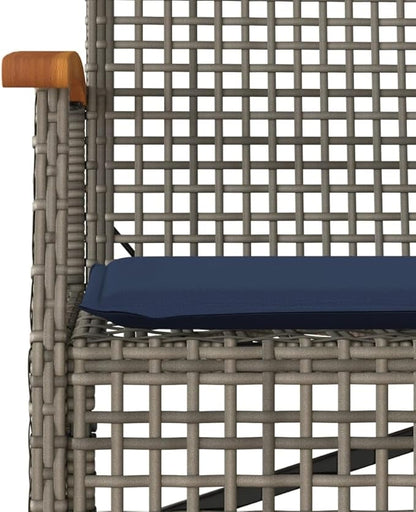 Garden Bench with Removable Cushion in Grey, Brown, Navy Blue - 4 Pieces Modern Outdoor Seating, Durable Poly Rattan and Steel Construction, Weather-Resistant for Patio
