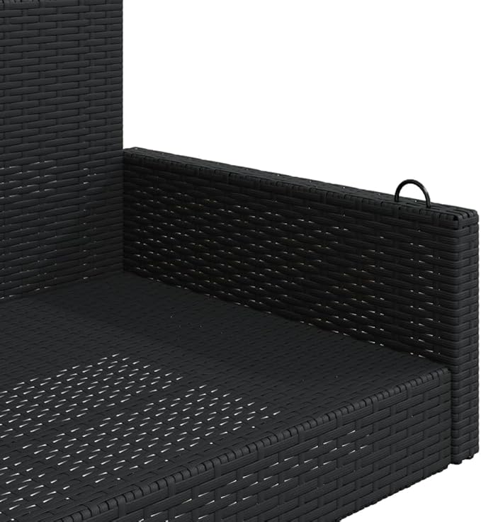 Black PE Rattan Swing Bench 2 Seater with Powder-Coated Steel Frame for Outdoor Patio Garden Relaxation