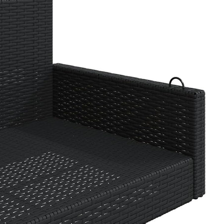 Black PE Rattan Swing Bench 2 Seater with Powder-Coated Steel Frame for Outdoor Relaxation and Lounging