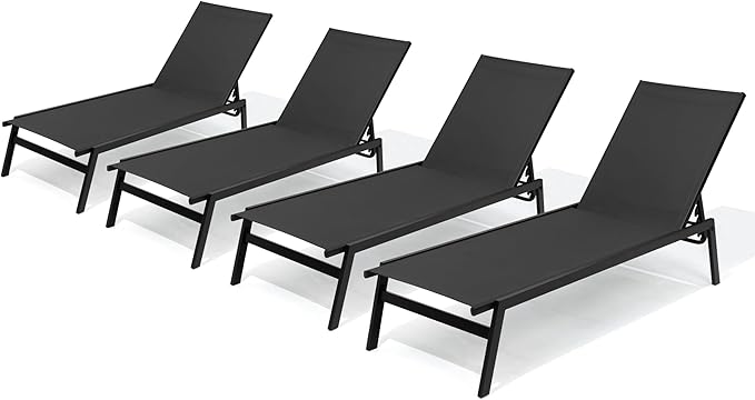 Crestlive Products Stackable Chaise Lounge Chair Outdoor Set of 4, Adjustable 5 Positions Pool Tanning Recliner,Outdoor Lounge Furniture Perfect for Patio, Beach, Yard, Pool