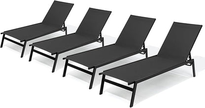 Crestlive Products Stackable Chaise Lounge Chair Outdoor Set of 4, Adjustable 5 Positions Pool Tanning Recliner,Outdoor Lounge Furniture Perfect for Patio, Beach, Yard, Pool