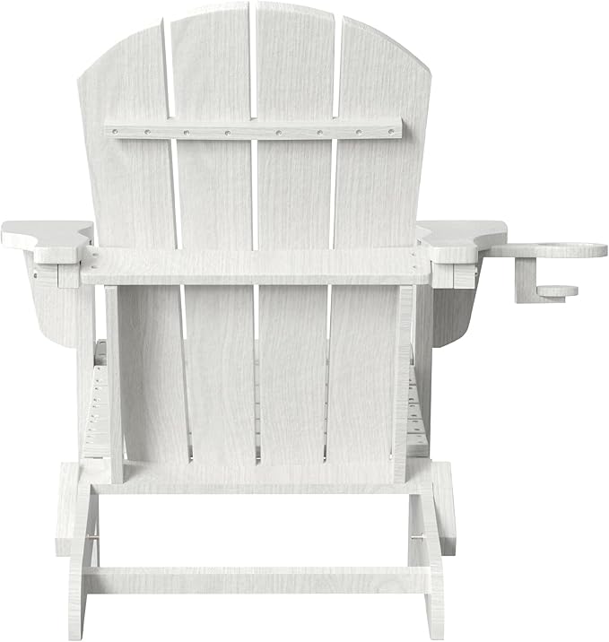 Folding Adirondack Chair with Cup Holder, HDPE All-Weather Folding Patio Chair, Outdoor Patio Adirondack Chair for Lawn Porch Garden Backyard Deck Fire Pit, White