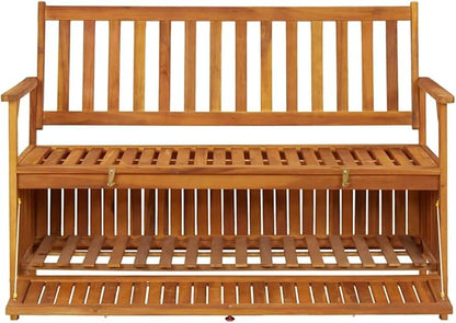 Solid Acacia Wood Storage Bench with Ample Compartment for Indoor and Outdoor Use, Rustic Style Furniture for Entryway or Garden Seating