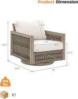 Swivel Patio Chair, Never Rust Aluminum Outdoor Swivel Sofa Chair with Washable Cushions, Rope Weave Patio Sofa Armchair - Photo 3