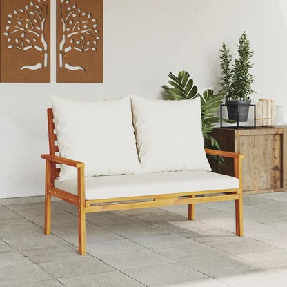 Garden Sofa Bench Cream White Natural Wood Solid Acacia with Oiled Finish and Polyester Cushions 4 Pieces Outdoor Furniture Weather-Resistant Comfortable Seating Modern