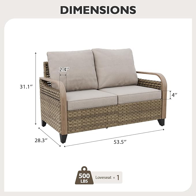 EAGLE PEAK Wicker Outdoor Patio Sofa Modern Rattan Patio Furniture Loveseat for Backyard Deck Porch Balcony - Photo 2