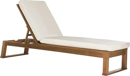 SAFAVIEH Outdoor Collection Solano Natural Brown Solid Wood/Beige Cushion Patio Adjustable Chaise Lounge Chair (PAT7024A)
